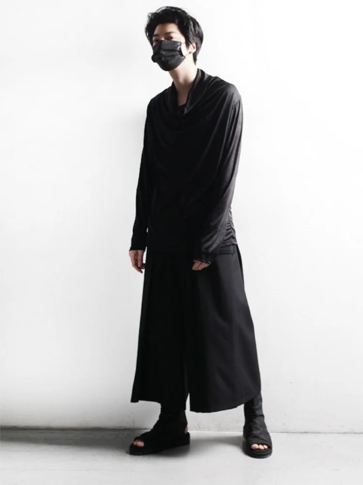 Men's Wide Leg Pants Spring And Autumn New Japanese Hong Kong Fashion Popular Dark Casual Loose Large Size Nine Pants