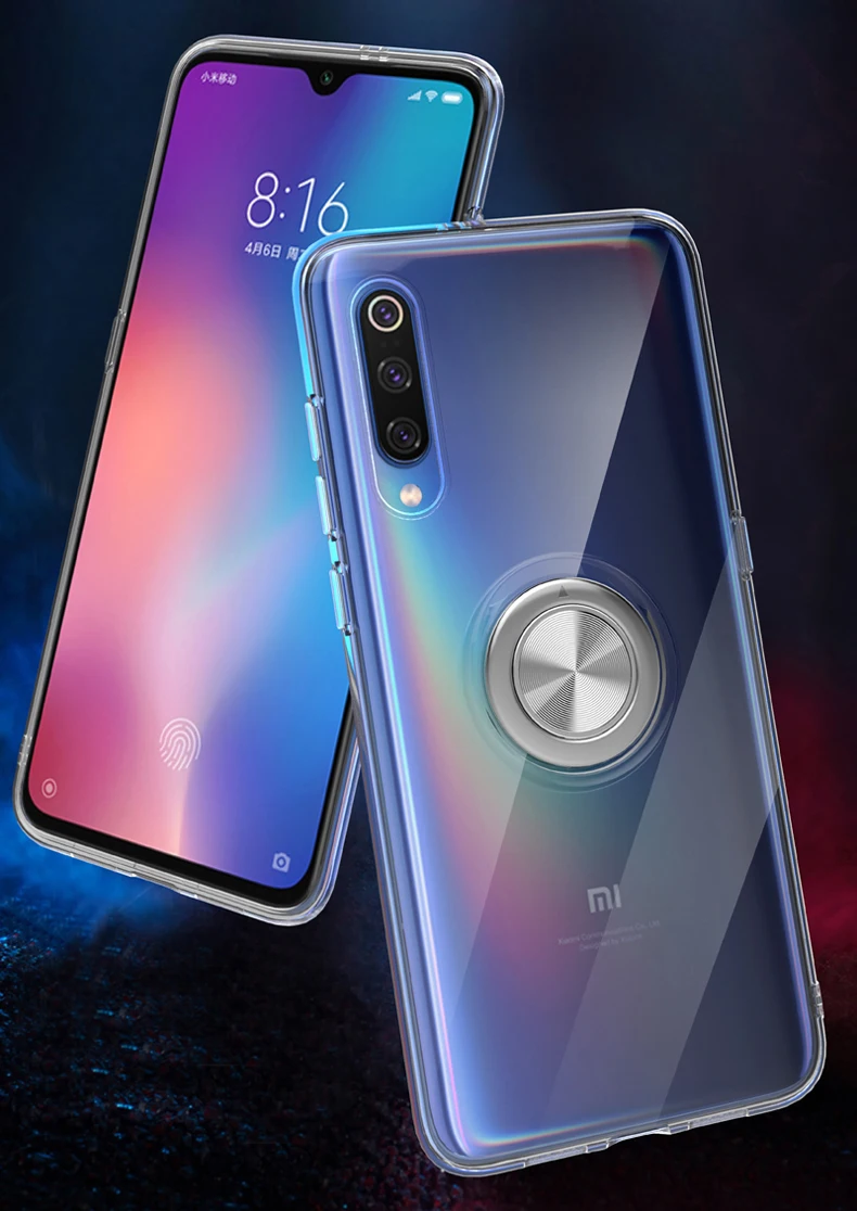 Koosuk Прозрачный чехол для телефона Xiaomi mi 9 mi 9 прозрачный мягкий кремний задняя крышка магнитное кольцо кронштейн защитный корпус Coque