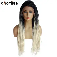 Омбре серый плетеный ящик косички парики для женщин длинный синтетический парик на кружеве два тона серый цвет жаростойкий парик на шнурке Chorliss