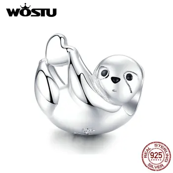 

WOSTU 100% 925 Sterling Silver Lazy Sloth Beads Animal Charms Fit Original Bracelet Pendant For Women Jewelry Making BNC109
