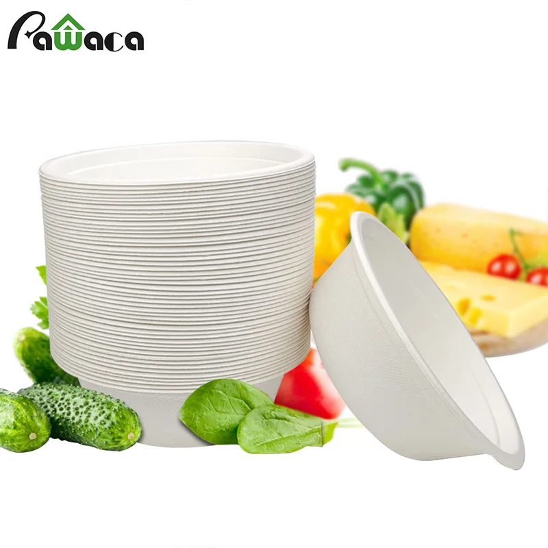 

50pcs Premium Disposable Sugar Cane Bowls 500ml Lunch Bowl Biodegradable Tableware Set Soup Bowl Microwaveable Party Supplies