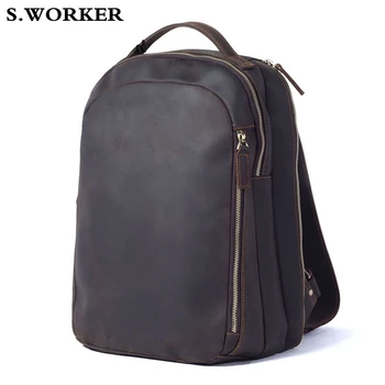 

Brand Vintage Crazy Horse Cowhide Backpacks Men Women's Outdoor Daypack Travel Large Capacity Genuine Leather Laptop Schoolbags