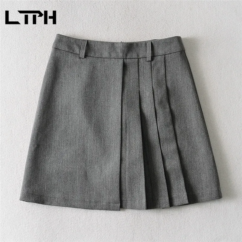 

TLPH few design vintage Preppy Style suit Pleated skirt High Waist slim Solid color all-match Mini Skirts women 2020 Autumn New