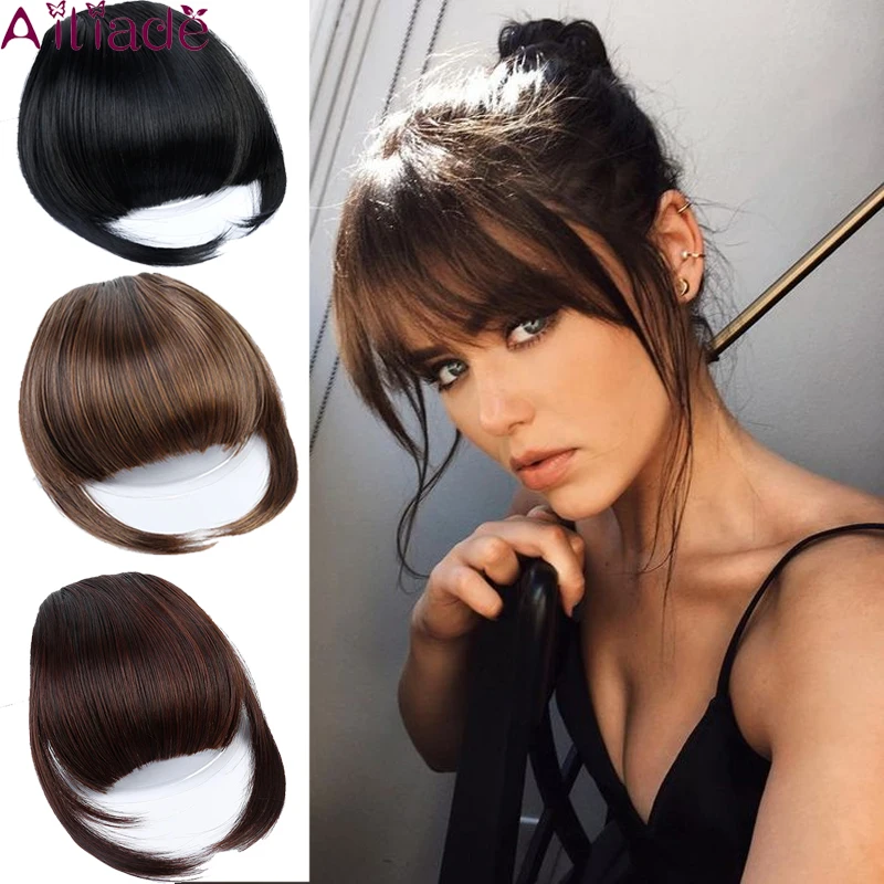 

AILIADE Multiple colour Clip In Hair orderliness Bangs Hairpiece Synthetic Fake Bangs Hair Piece Clip In Hair Extensions