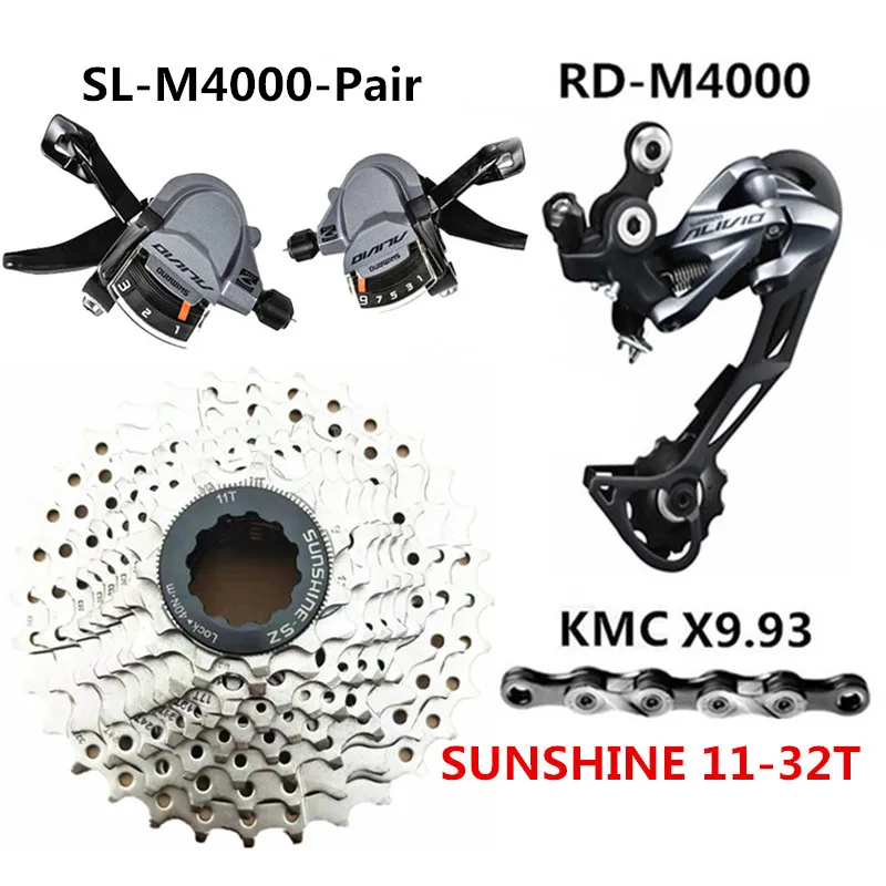 SHIMANO ALIVIO M4000 циферблаты RD-M4000, а затем циферблаты солнечного света 9-скорость маховик KMC X9 цепи горный велосипед 9/27 скорость переключения комплект - Цвет: Pair 32T Kit