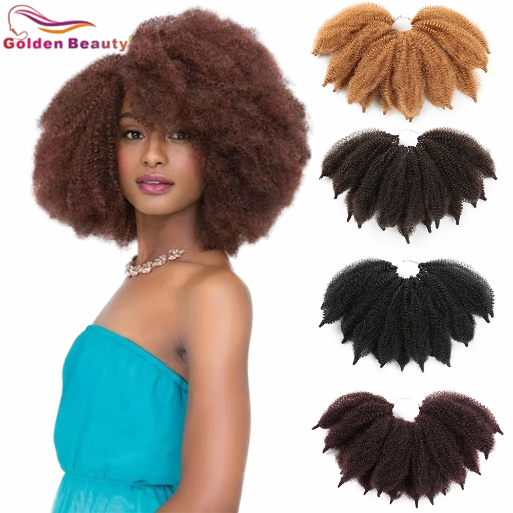 8inch Afro Kinky Bulk Synthetic Marley Braids Twist Braiding Hair Crochet Hair Extensions Soft Curly Golden Beauty