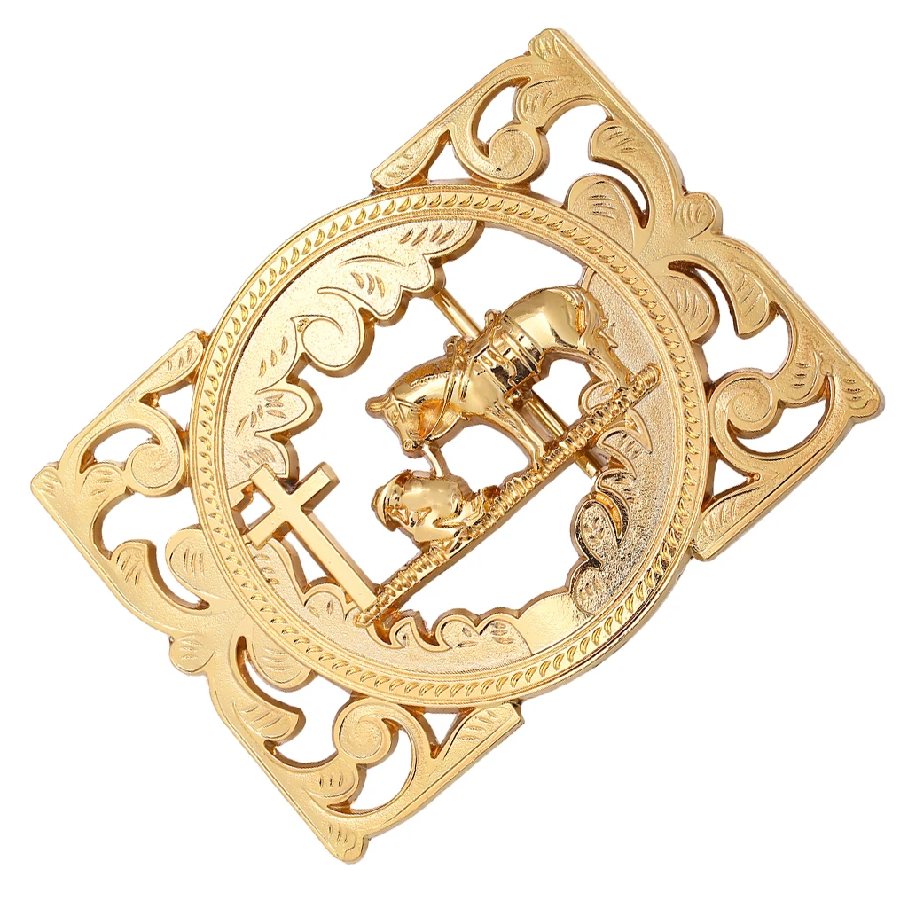 Western Belt Buckle Gold Knight Horse Rodeo Cowboy Large Hip-Hop Metal Belt Replacement Clamp Parts Jewelry for Men and Women