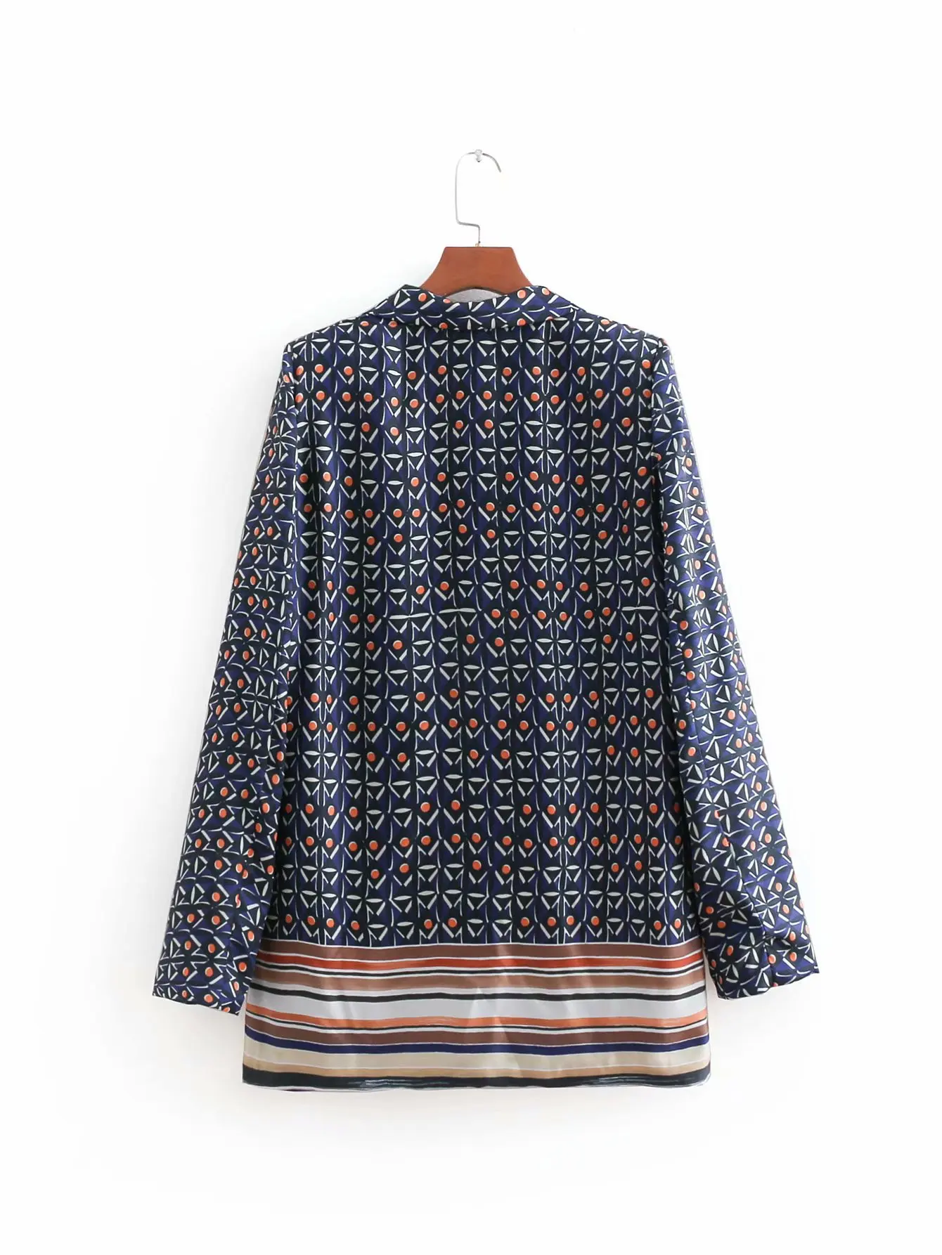 

Western Style 2018 Summer Women's Versatile Printed Small Suit Fold-down Collar Contrast Color Long Sleeve Casual Coat Women's F