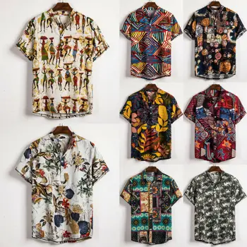 

2020 Summer Fashion Men's Casual Slim Fit Shirt Short Sleeve Floral Shirts Tops Tee Clothing Costume