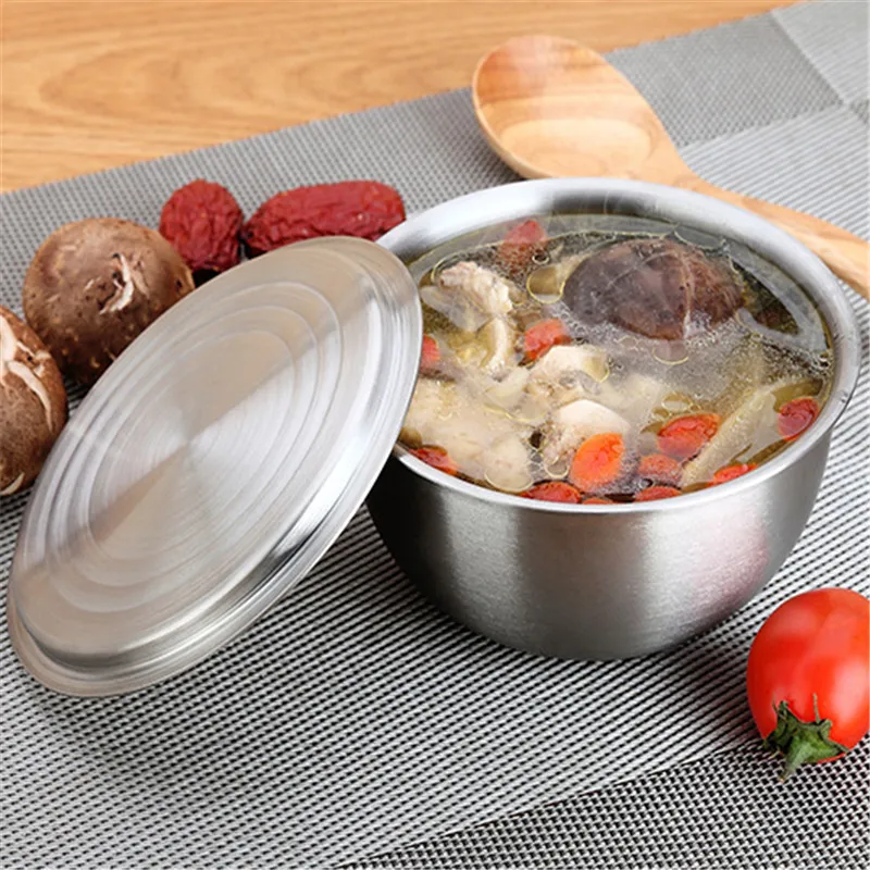 

304 stainless steel stew bowl cover soup ramen noodle bowl kitchen egg bowl with lid dessert steamed rice soup stew pot bowl