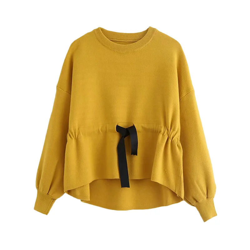 Осенний пуловер Женский базовый тонкий на шнуровке Модный женский однотонный