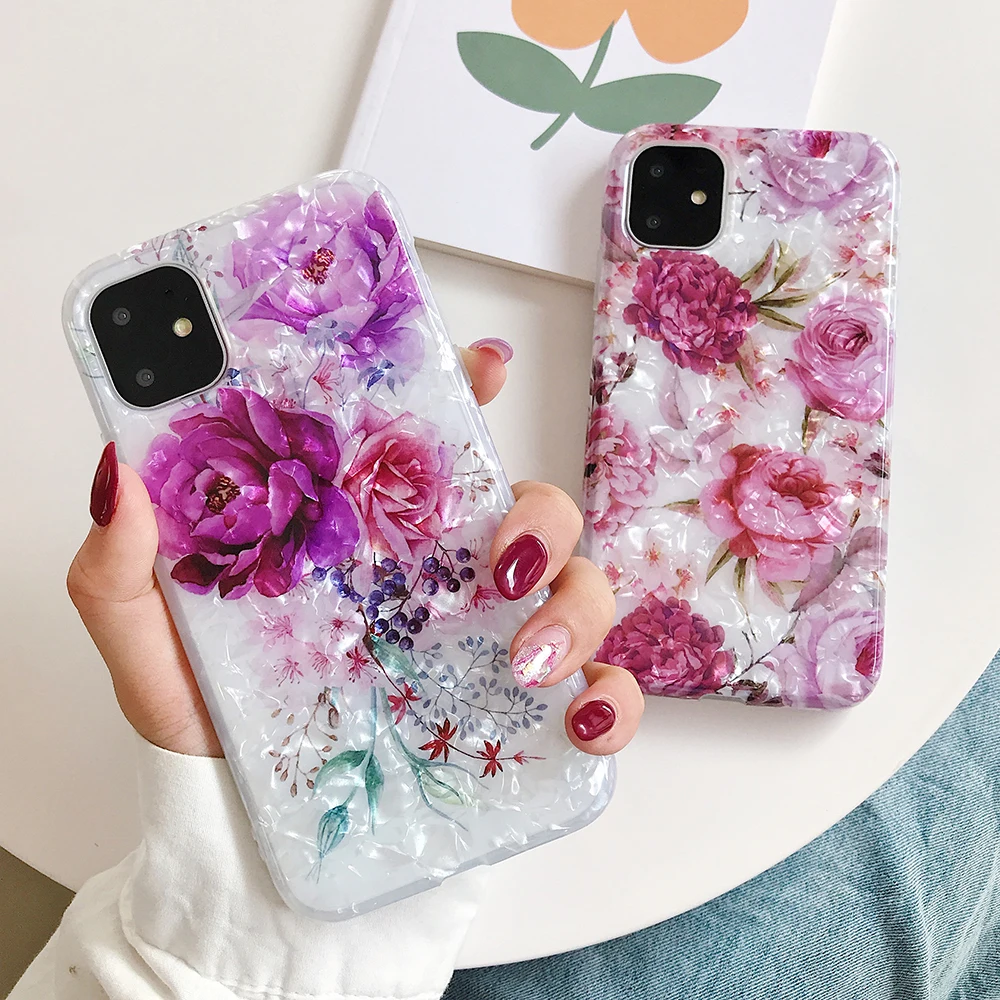 LOVECOM Phone Case For iPhone 13 12 11 Pro Max XR XS Max 7 8 Plus X Dream Conch Retro Flower Soft IMD Full Body Back Cover Gift