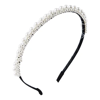 

DUOJIAOYAN Fresh Pure Color Women Headband Imitation Pearl Hair Accessories For Girls Winding Fabric Hairband Temperament Sweet
