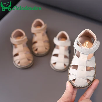 

13.5-19CM Boy Genuine Leather Sandals Closed Toe Sandals Girls Anti Slide Children Summer Shoes Toddler Hollow Breathable Shoes