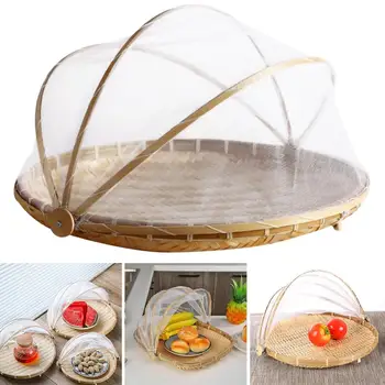 

Hand-Woven Food Serving Tent Basket Tray Fruit Vegetable Bread Storage Basket Simple Atmosphere Outdoor Picnic Mesh Net Cover