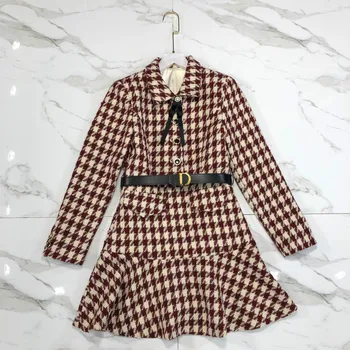 

2020 Early Spring New Model Elegant Fashionable Plaid Belted Cotton Dress Free Shipping Worldwide