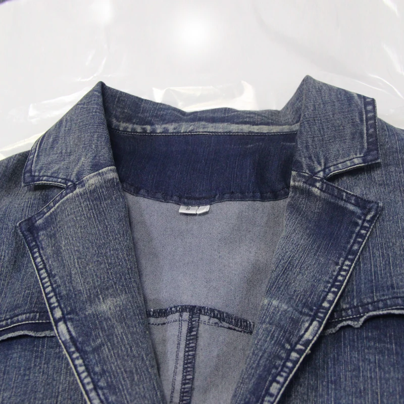 LZJN Denim Jacket Coat Ladies Long Retro Vintage Overcoat Outwear Vintage Embroidered Large Pocket Loose Female Coat Long