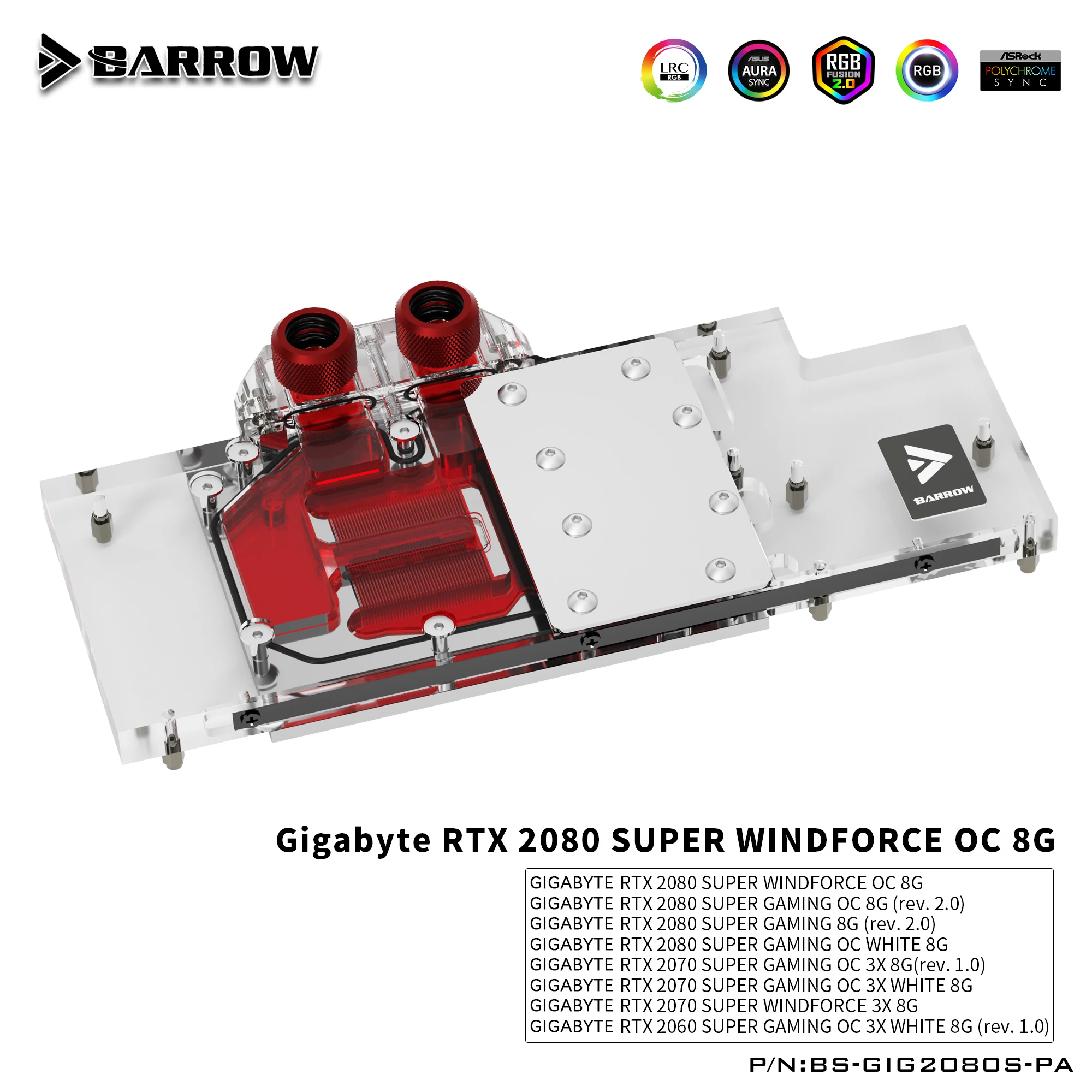 Водяной блок Barrow GPU для Gigabyte RTX 2080 SUPER Gaming OC Windforce полное покрытие кулер