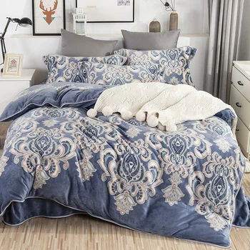 

Luxury Bohemia Flowers Lattice Printing Winter Fleece Fabric Bedding Set Flannel Velvet Duvet Cover Bed sheet/Linen Pillowcases