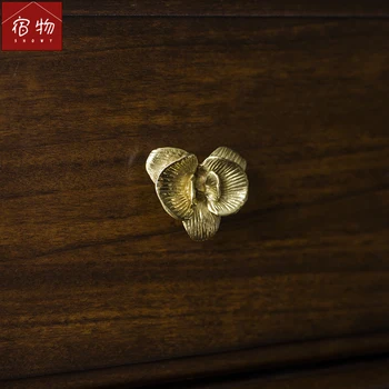 

American Style Retro Brass Handle Drawer Cabinet Cabinet Door Pure Copper Gold Single Hole Flower Handle knurled handle