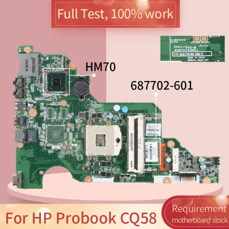 Материнская плата 687702 001 для ноутбука HP Probook CQ58 010170100 601 HM70 SJTNV DDR3 полный тест 100%