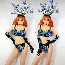 Ночной клуб бар сексуальное бикини с бабочками костюм женский певец DJ вечерние костюмы для выступлений Женская сцена Подиум шоу одежда DL5130