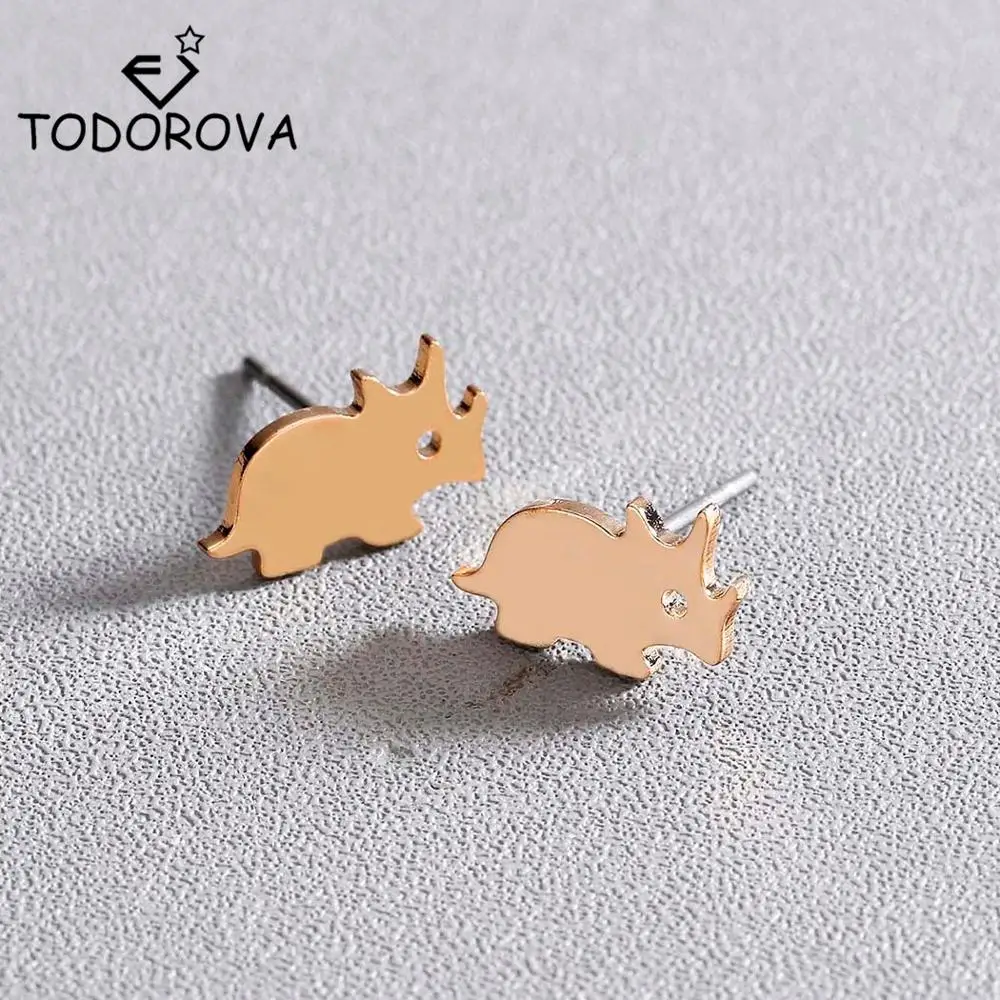 Todorova Cute Rhinoceros Small Earrings for Women Magic Zoo Cartilage Casual Unique Teen Girls Animal Rhino Ear Studs | Украшения и