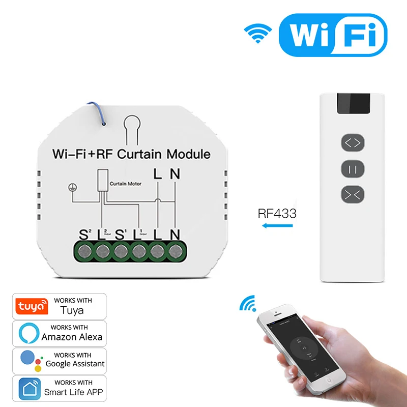 Wi-Fi RF 433 умный модуль занавесок переключатель двигателя рулонного затвора Tuya