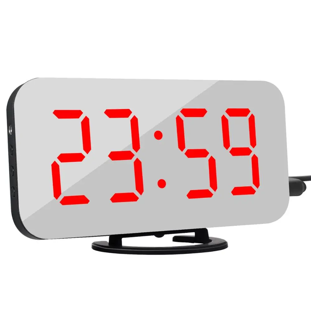 Светодиодный зеркальный будильник с диммером Повтор ночник настольные цифровые часы 2 USB порта зарядки для iPhone Androd будильник - Цвет: Black Red
