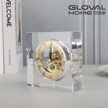 

Luxury crystal desk clock Modern simple crystal machinery clock and watch creative home K9 crystal craft gift retro clock