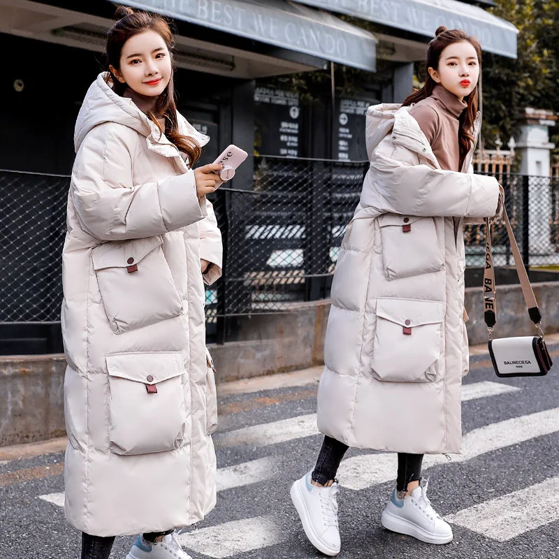 

Exta-long Cotton-padded Jacket Women's 2018 Winter New Style over-the-Knee Slim Fit down Feather Cotton-padded Clothes Cotton Co