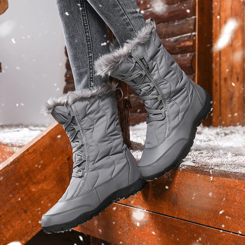 Winter Laarzen Vrouwen Warme Snowboots Mid Kalf Waterdichte Katoenen  Schoenen Vrouw Warme Faux Bont Gevoerde Wandelschoenen Zapatillas  hombre|Driekwart Laarsjes| - AliExpress