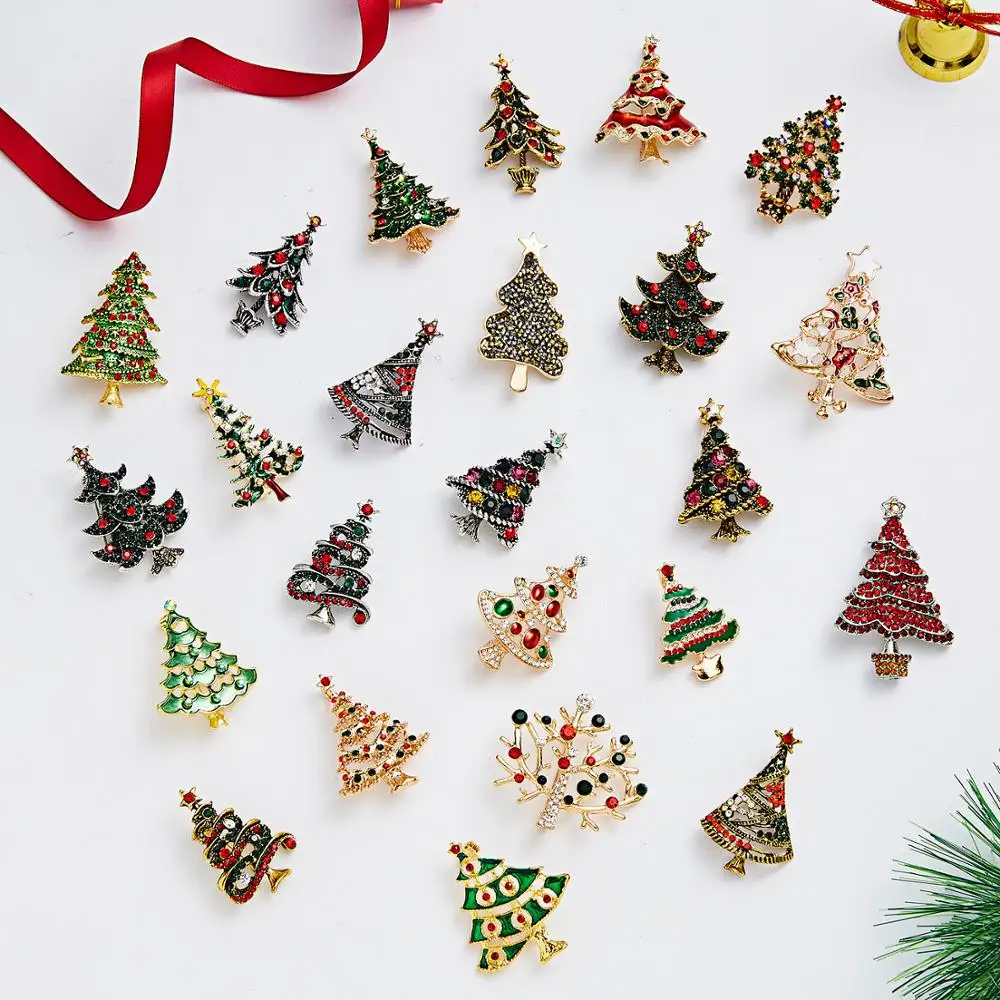 Broche de Diamantes de imitación SUCHUANGUANG Vintage Multicolor árbol de Navidad Broche de Diamantes de imitación Pin de joyería de Fiesta de Boda aleación