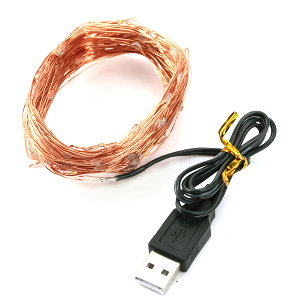 2/5/10m 5V USB Водонепроницаемый Медный провод светодиодный фея светильник гибкий энергосберегающие Свадебная вечеринка высоком каблуке с металлическим украшением; большие Яркость