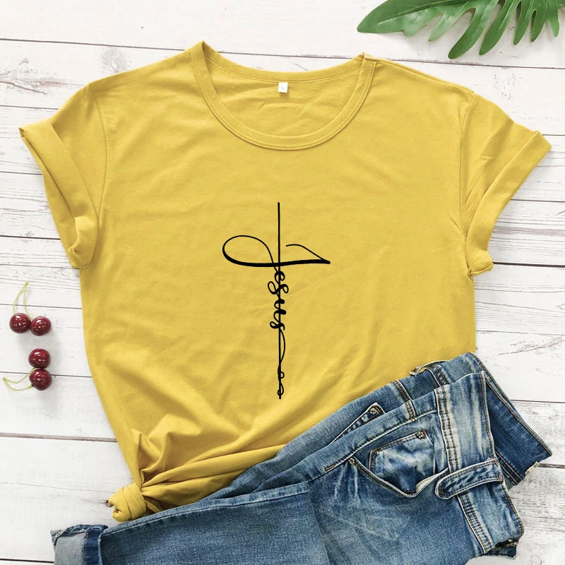 

Unisex Jesus Cross Christian T-shirt Women Religious Church Tshirt Fashion Summer Crewneck Graphic Tops Tees Plus Size Drop Ship