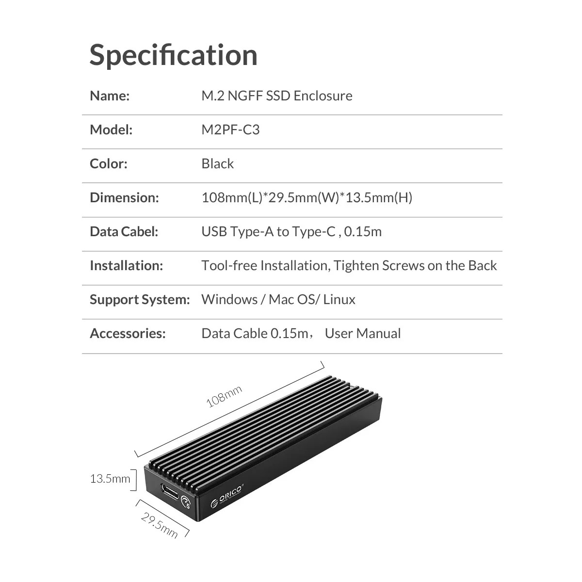 ORICO M2 SSD Case NVMe USB Type C Gen2 10Gbps PCIe SSD Case M2 SATA NGFF 5Gbps M.2 NVME Enclosure Disk Box M.2 SSD Case M2PV 2.5 hdd external case