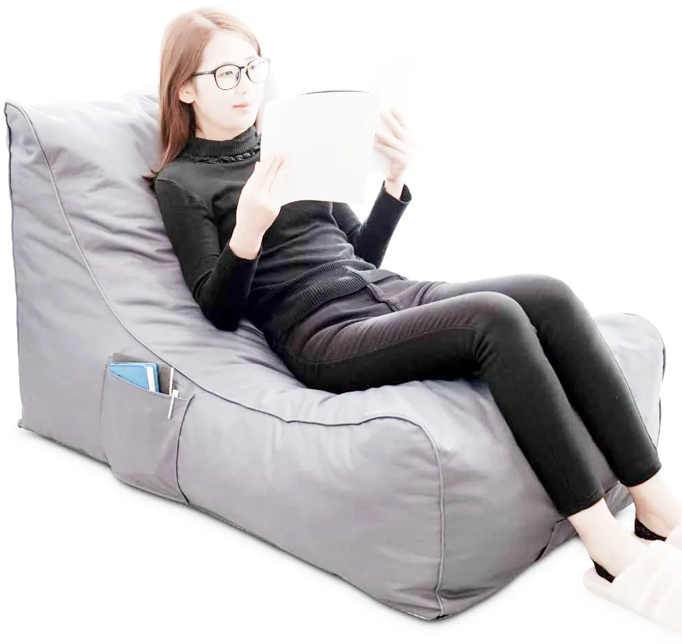 L shape with back support Lazy sofa good quality folding extra large puff chair sleeping bean bag 