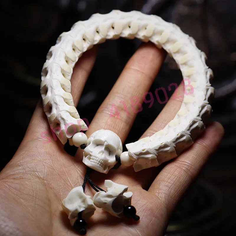 

100% authentic, natural Thai snake bone with deer horn skull hand string, exquisite handicraft jewelry