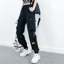 FAKUNTN Women Streetwear Cargo Pants Black Ankle Length Elastic Waist Joggers Female Loose Trousers Casual Plus Size Haren Pants