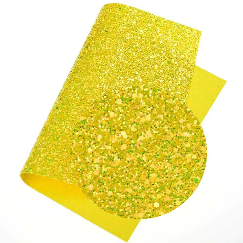 22*30cm A4 Chunky Glitter Synthetic Leather Fabric Shiny Bow Fabric DIY Accessories Fabric Handmade Crafts Patchwork Material - Color: Yellow