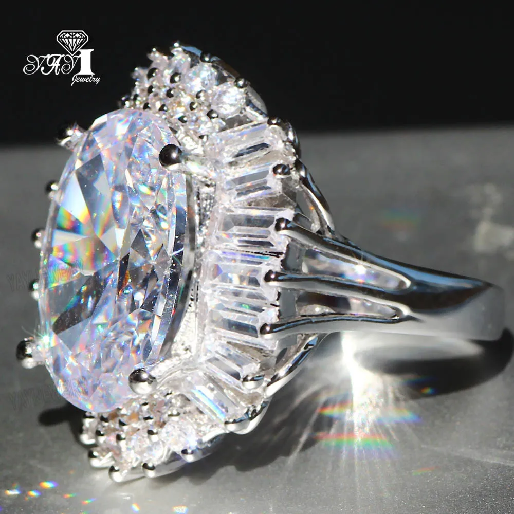 Gemstone Ring 12*16mm Sapphire Zircon Silver Color Engagement Wedding Valentine's Day Girls