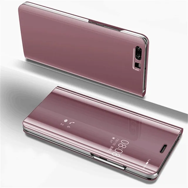 Прозрачный зеркальный флип-P Smart чехол для Huawei P8 P9 P10 P20 P30 Lite Коврики 10 20 x lite pro Honor 10 9 8X 7C Y6 Y7 Y9 чехол - Цвет: rose gold
