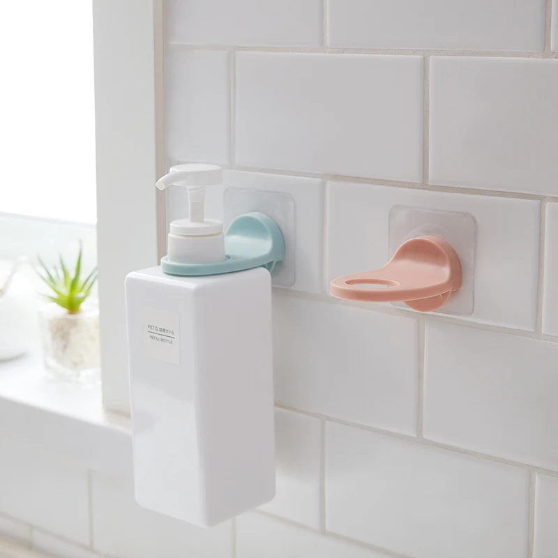 4Pcs/lot Simple Plastic Self-Adhesive Wall Mounted Bathroom Bottle Holder Shower Gel Shampoo Hook Dispenser Storage Rack Organiz