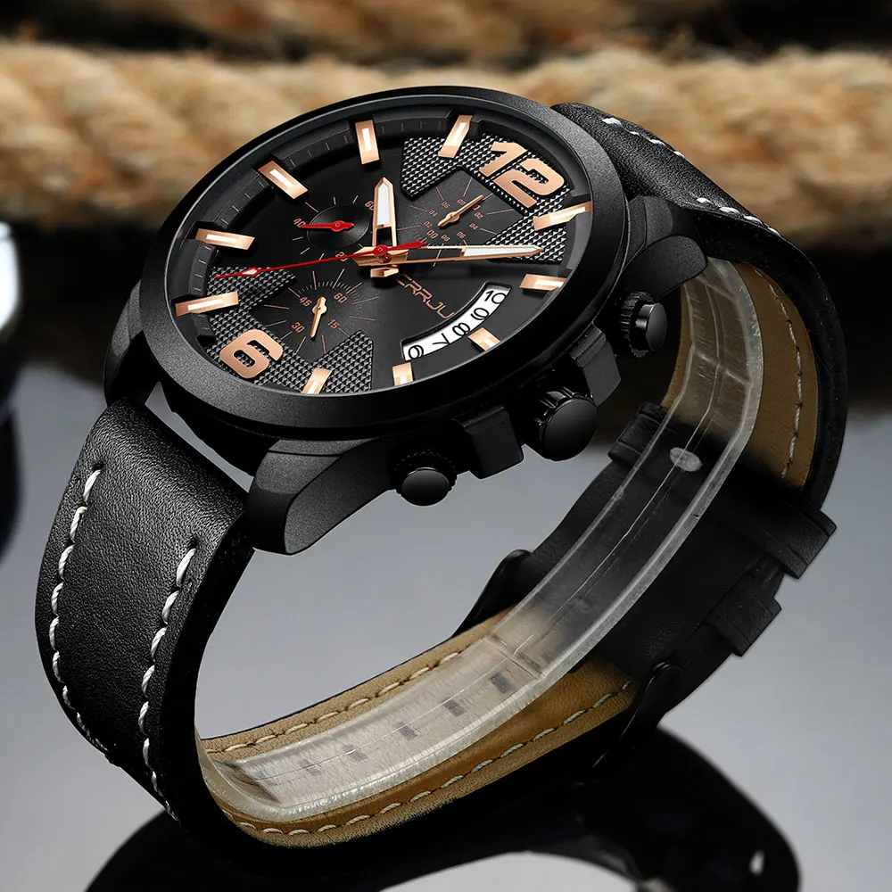 CRRJU мужские часы Топ бренд класса люкс кожаный Хронограф Кварцевые часы мужские военные спортивные водонепроницаемые часы Relogio Masculino