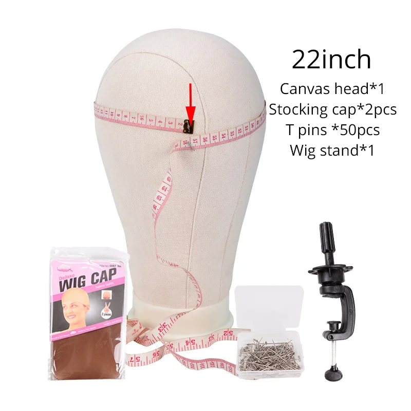 22 Inch Plussign производители париков брезентовый блок Обучение манекен голова 21-25 дюймов с настольным зажимом стенд держатель и 50 шт. Блокировка булавки - Цвет: 22 Inch