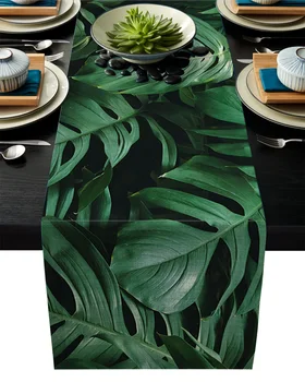 

Tropical Green Plant Coconut Tree Table Runner Wedding Party Champagne Table Runners Dining Room Restaurant Home Tablecloth