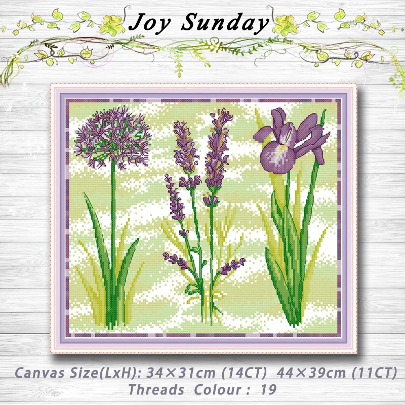 

Three purple flowers decor painting dmc 14CT 11CT counted cross stitch kits embroidery sets Needlework Sets Home decor