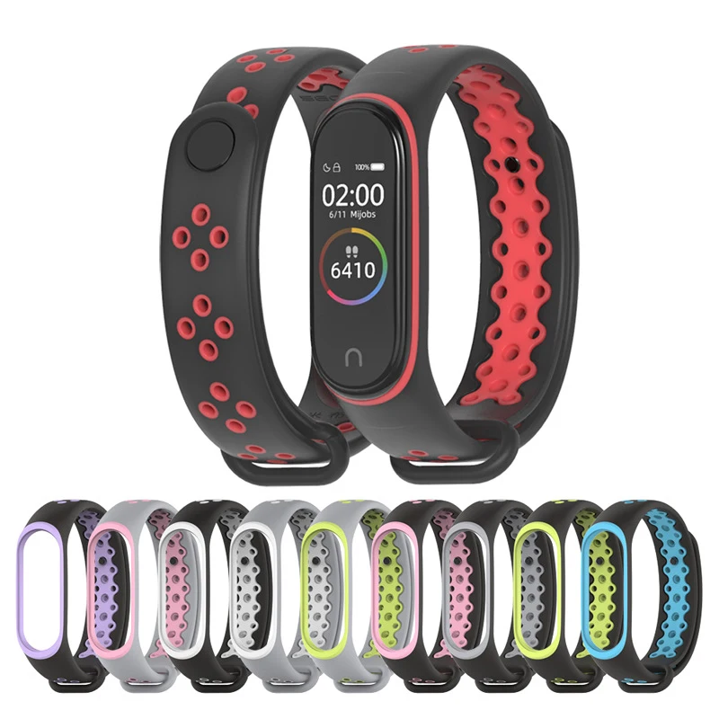 Цветной mi Band 3 4 силиконовый браслет двойной цвет сменный ремешок для