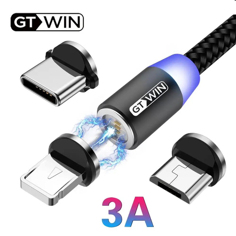 Магнитный кабель GTWIN 3A Micro USB для iPhone Xiaomi 10 быстрой зарядки Type-C мобильный телефон