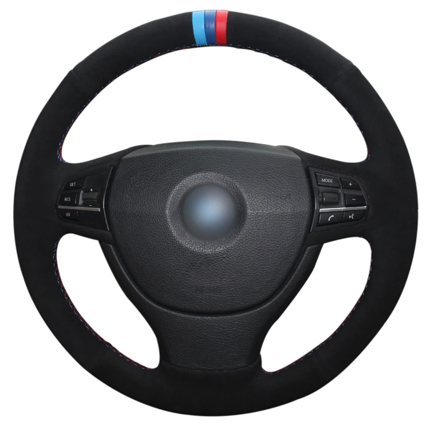 cheap Hand stitched Black Suede Car Steering Wheel Cover for BMW F10 F07 (GT) 2009 2017 F11 (Touring) 2010 2017 F01 F02